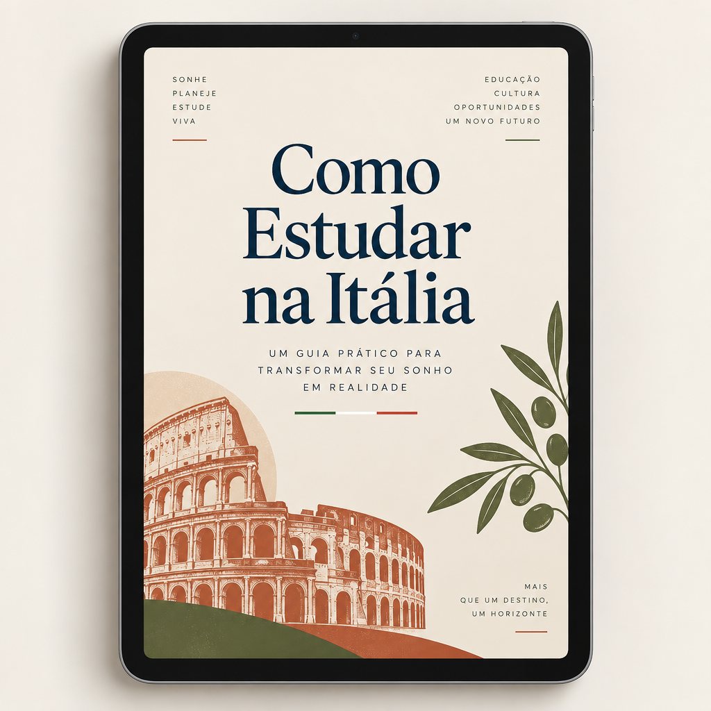 Capa do e-book gratuito Como Estudar na Itália