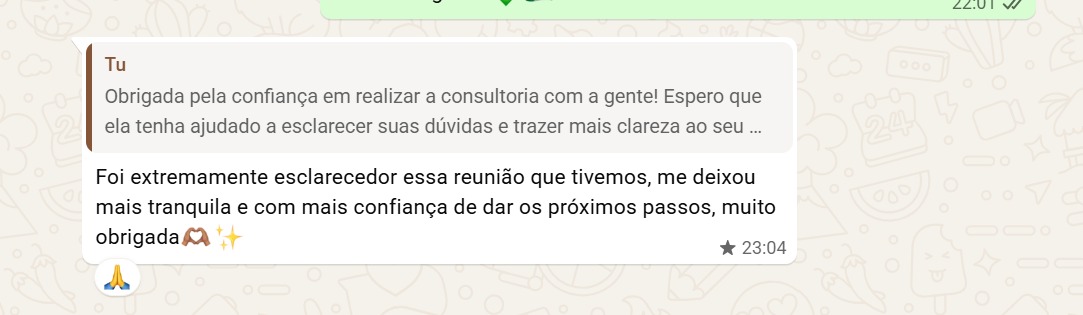 Feedback de aluna após uma reunião esclarecedora
