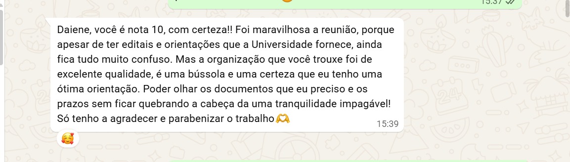 Feedback de aluna sobre a organização e clareza da consultoria