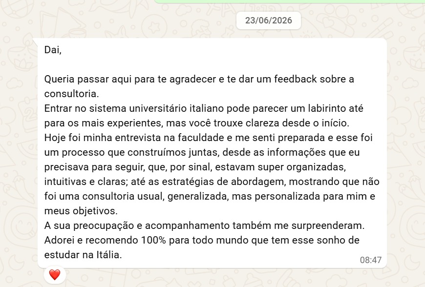 Feedback de aluna recomendando a consultoria personalizada